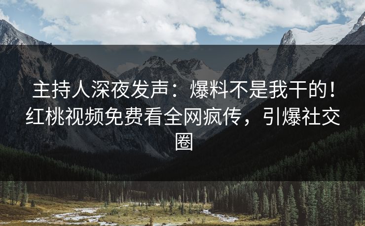 主持人深夜发声:爆料不是我干的!红桃视频免费看全网疯传,引爆社交圈
