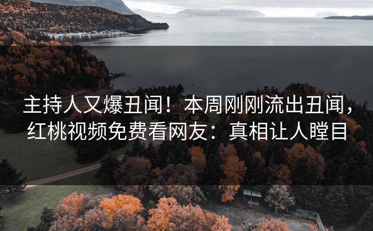 主持人又爆丑闻!本周刚刚流出丑闻,红桃视频免费看网友:真相让人瞠目
