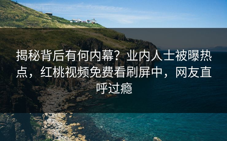 揭秘背后有何内幕?业内人士被曝热点,红桃视频免费看刷屏中,网友直呼过瘾