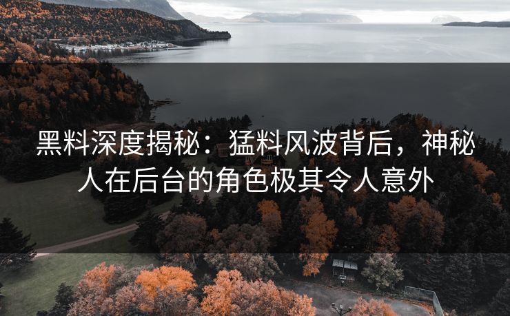 黑料深度揭秘:猛料风波背后,神秘人在后台的角色极其令人意外 黑料深度揭秘:猛料风波背后,神秘人在后台的角色极其令人意外