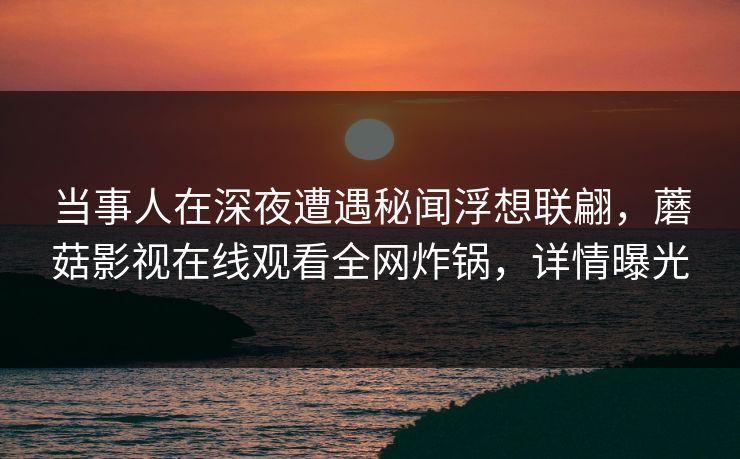 当事人在深夜遭遇秘闻浮想联翩,蘑菇影视在线观看全网炸锅,详情曝光